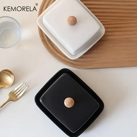 Ceramic Butter Dish with Lid Rectangular Sealable Cheese Storage Box High-End And Elegant for Kitchen & Restaurant Ome