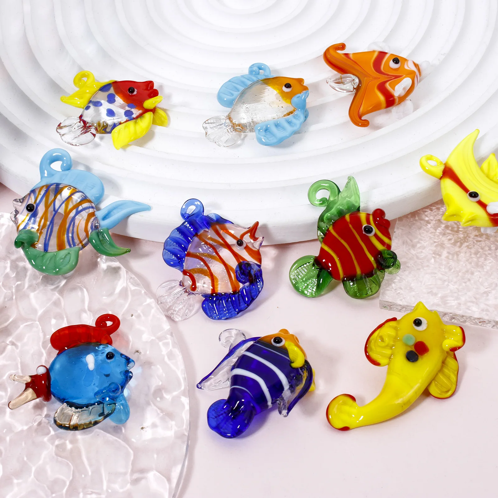 1pc New Lampwork Glass Pendant Multicolor Fish Animal Stripe 3D Ocean Charms DIY Necklace Bracelet For Women Jewelry Findings