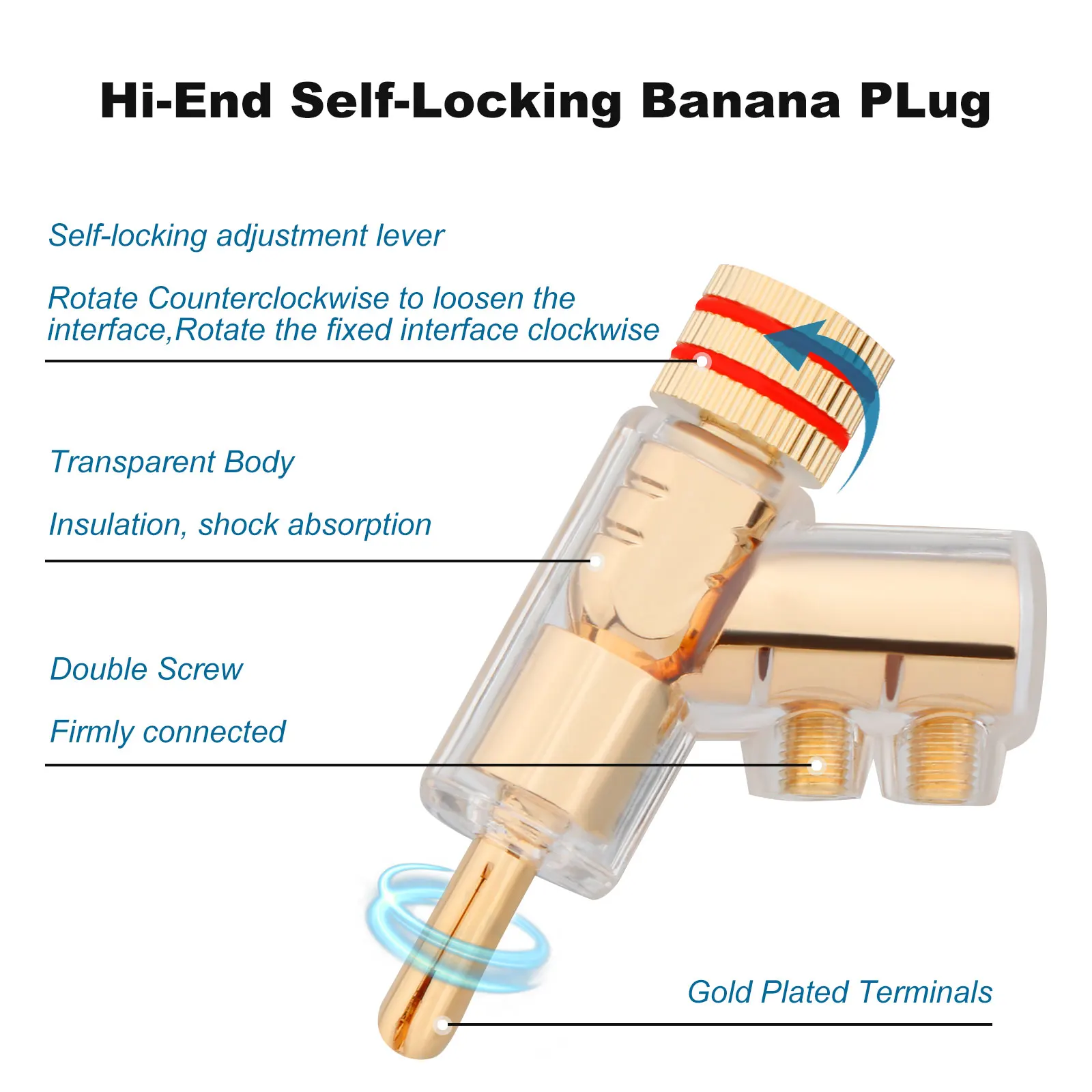 4PCS 45 grad Bananen Stecker Stecker Doppel Schraube Locked Lautsprecher Bananen Stecker Rhodiniert Abschließbare Lautsprecher Kabel Bananen Stecker – Detail 5