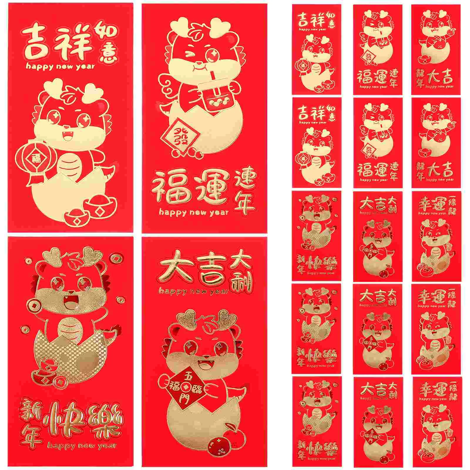 30 Pcs Chinese See Envelopes 2024 Year of The Dragon Red Bag Decor Luck Money Lucky Envelops