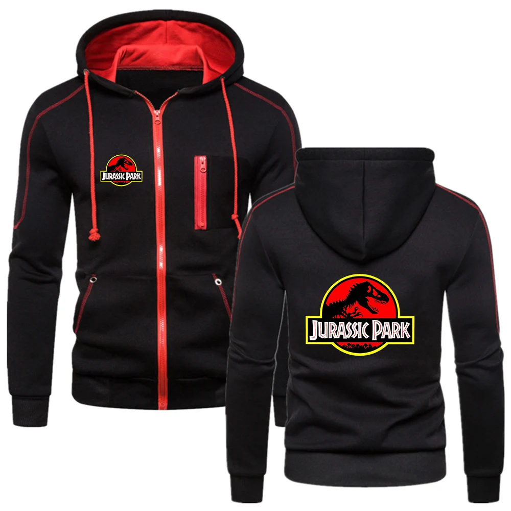 

2024 Jurassic Park Men's New Casual Comfortable Zipper Fashion Hooded Jacket Brand Solid Color Hoodie Sweatshirts Tops