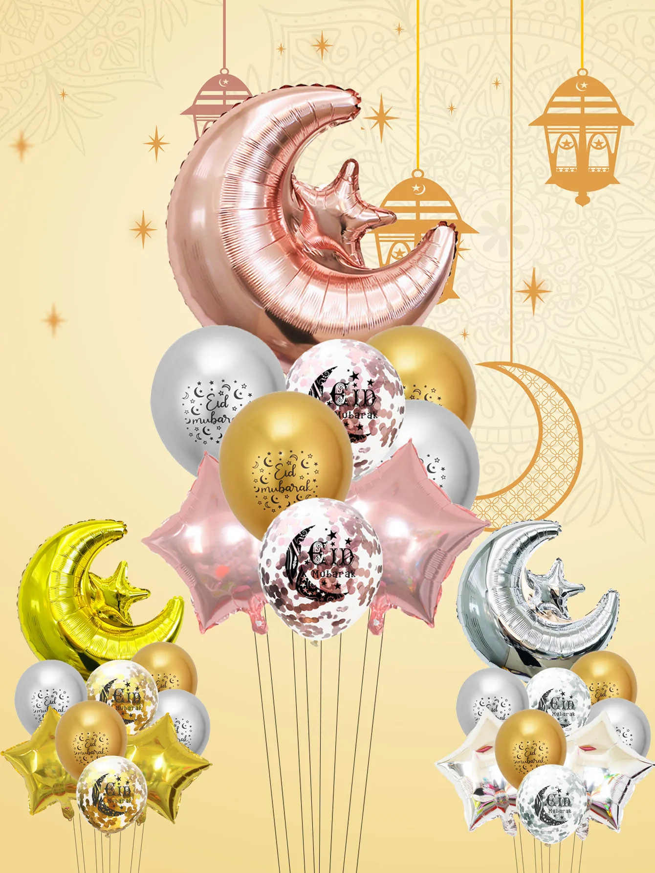 9 Stück Eid al-Fitr Stern Mond Luftballons Set Eid Mubarak Mond Konfetti Latex Ballon Ramadan Eid Mubarak Dekorationen Eid Al Adha