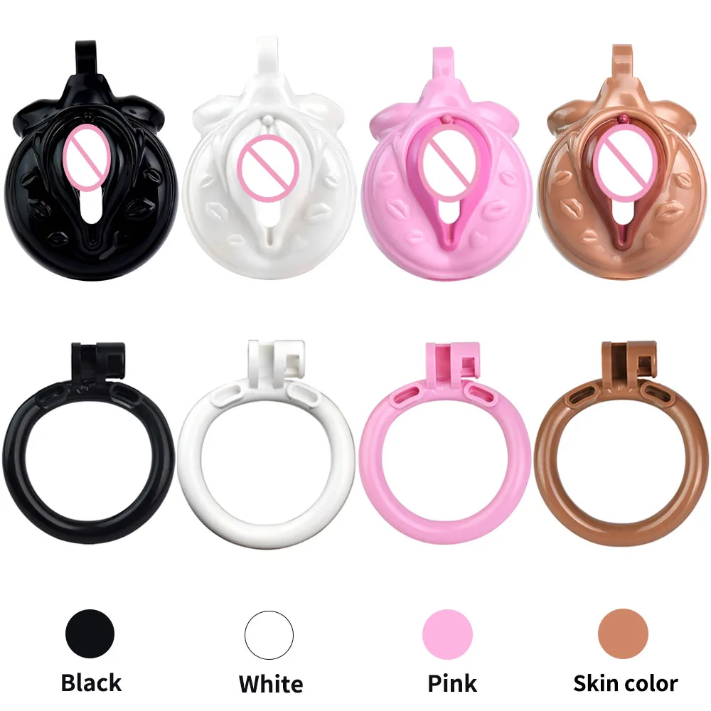 FAAK Plastic Realistic Clitoris Chastity Cage With 4 Sizes Penis Ring BDSM Sex Toys For Men Light Cock Cage With Sexy Labia