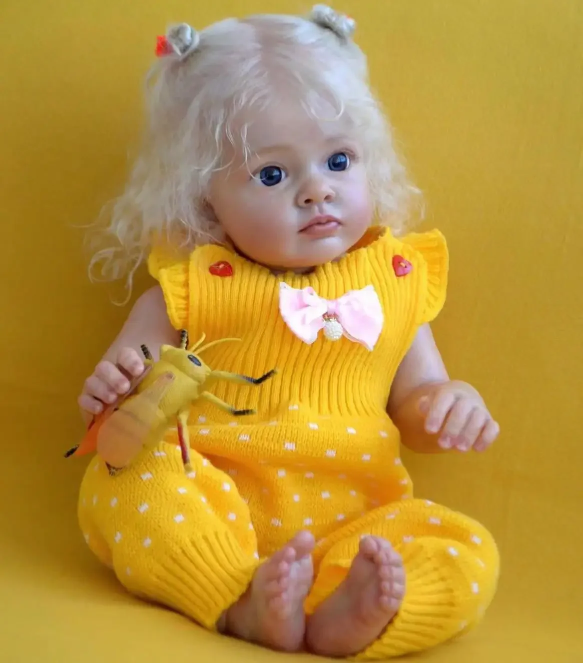 DLS Personalizowana, limitowana edycja, 24-calowa lalka Reborn Tutti z ręcznie wszczepianymi, długimi, białymi włosami, gotowa lalka, prezent na Boże Narodzenie.