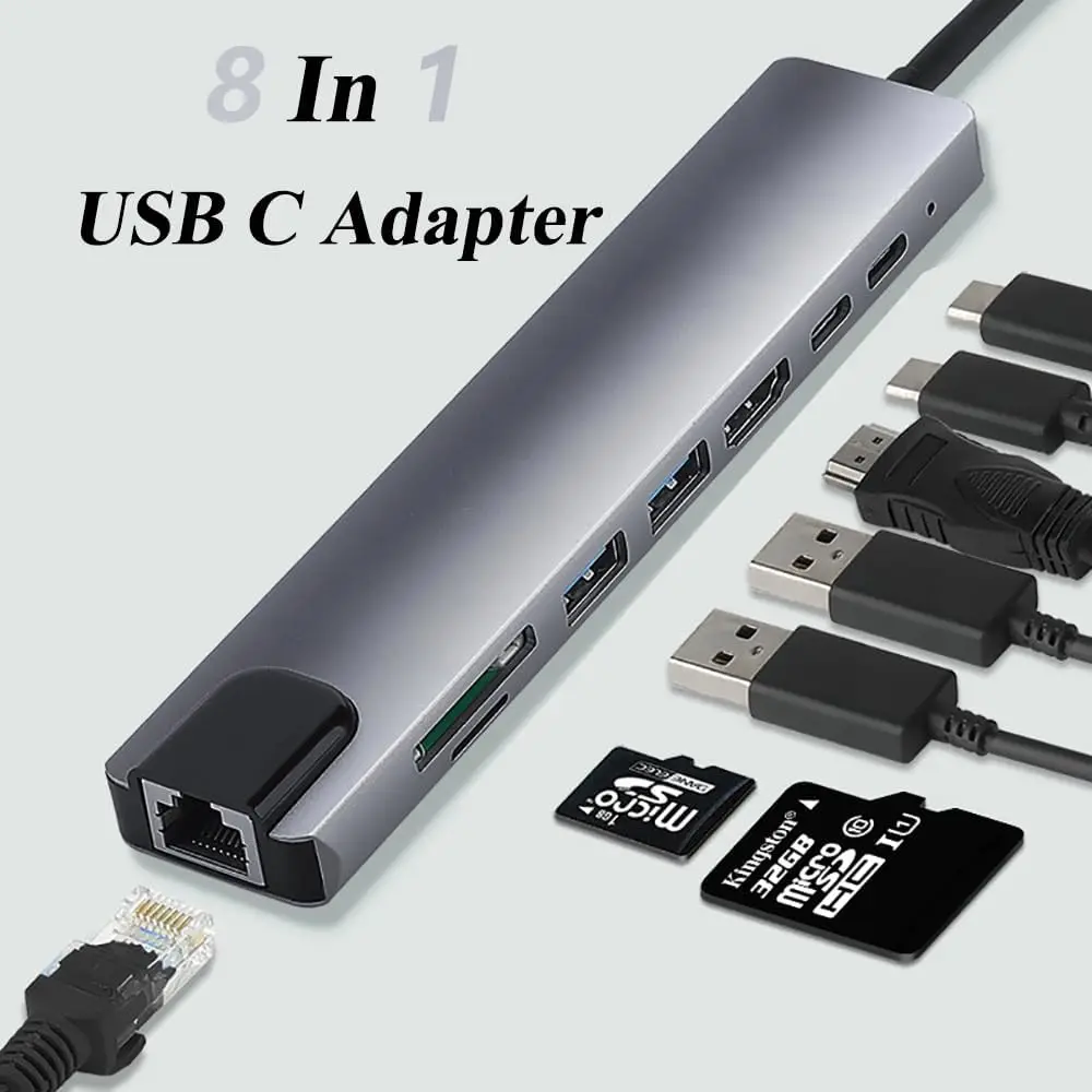 

Док-станция 8 в 1, USB-концентратор, распределитель нескольких USB, интерфейс USB3.0, SD/TF, порт HDMI C PD, совместимый с ноутбуками MacBook