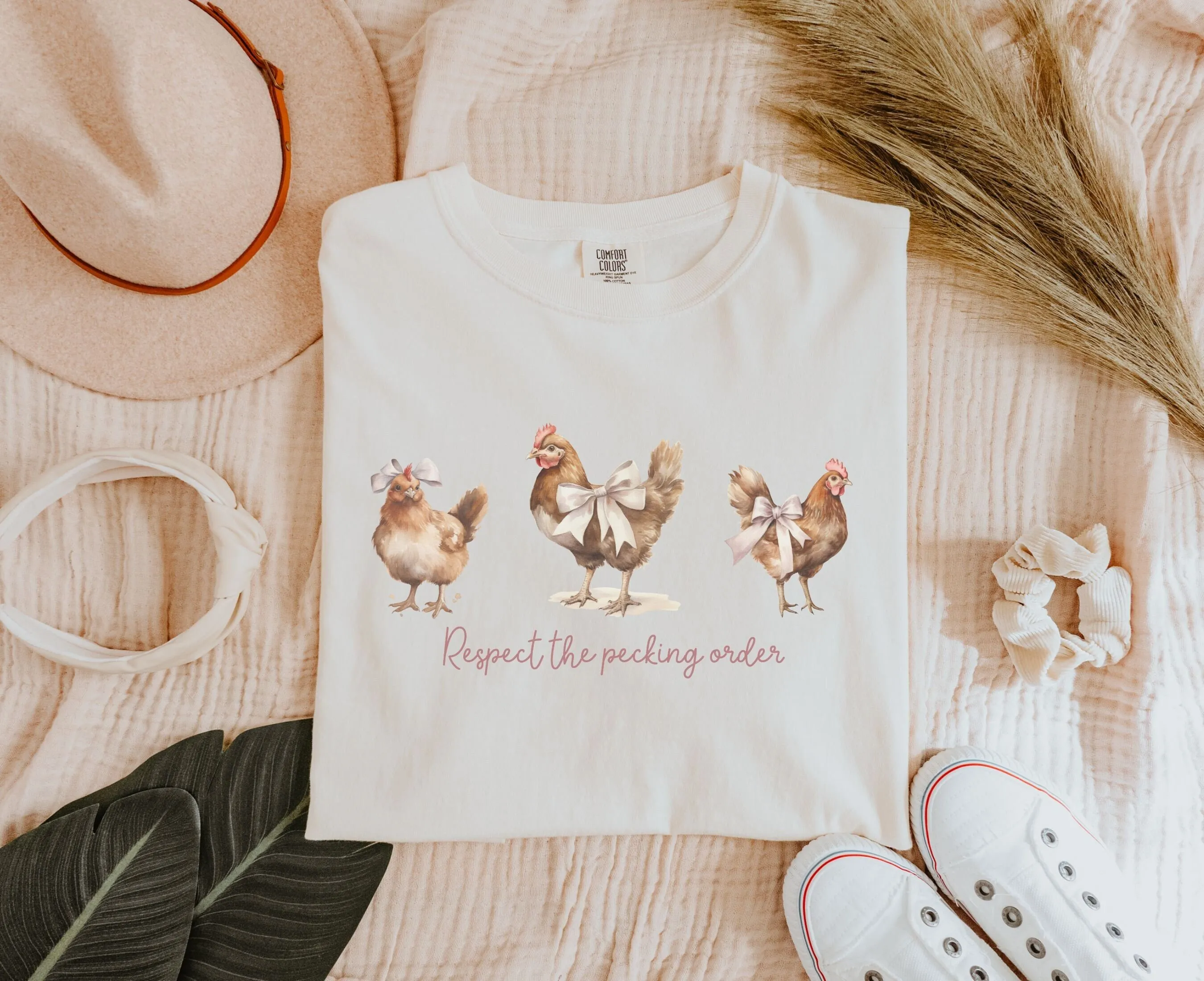 Vintage Chickens And Pink Bows Comfort Colors T Shirt Chicken Coquette Clothing Homestead For Her