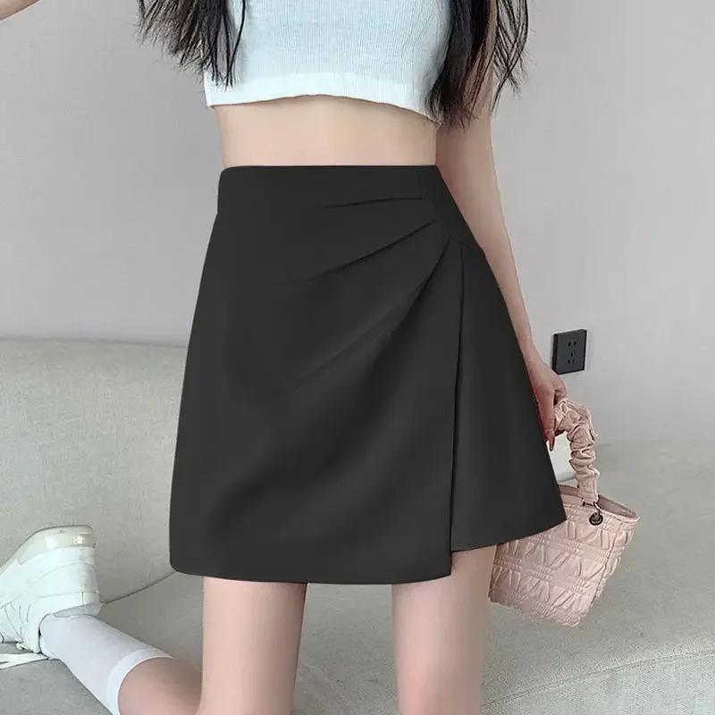 ぽっちゃり女性向けハイウエストミニスカート、ショート丈、控えめ、ヴィンテージ風、格安、Y2K、Aライン、原宿系、高品質、婦人服、スカート