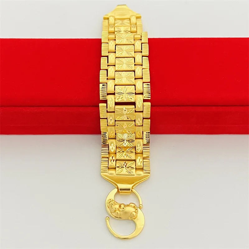 

9999 24K Real Gold Jewelry Wide Hand Row Men's and Women's Bracelet Fashion Hand Garment Accessories