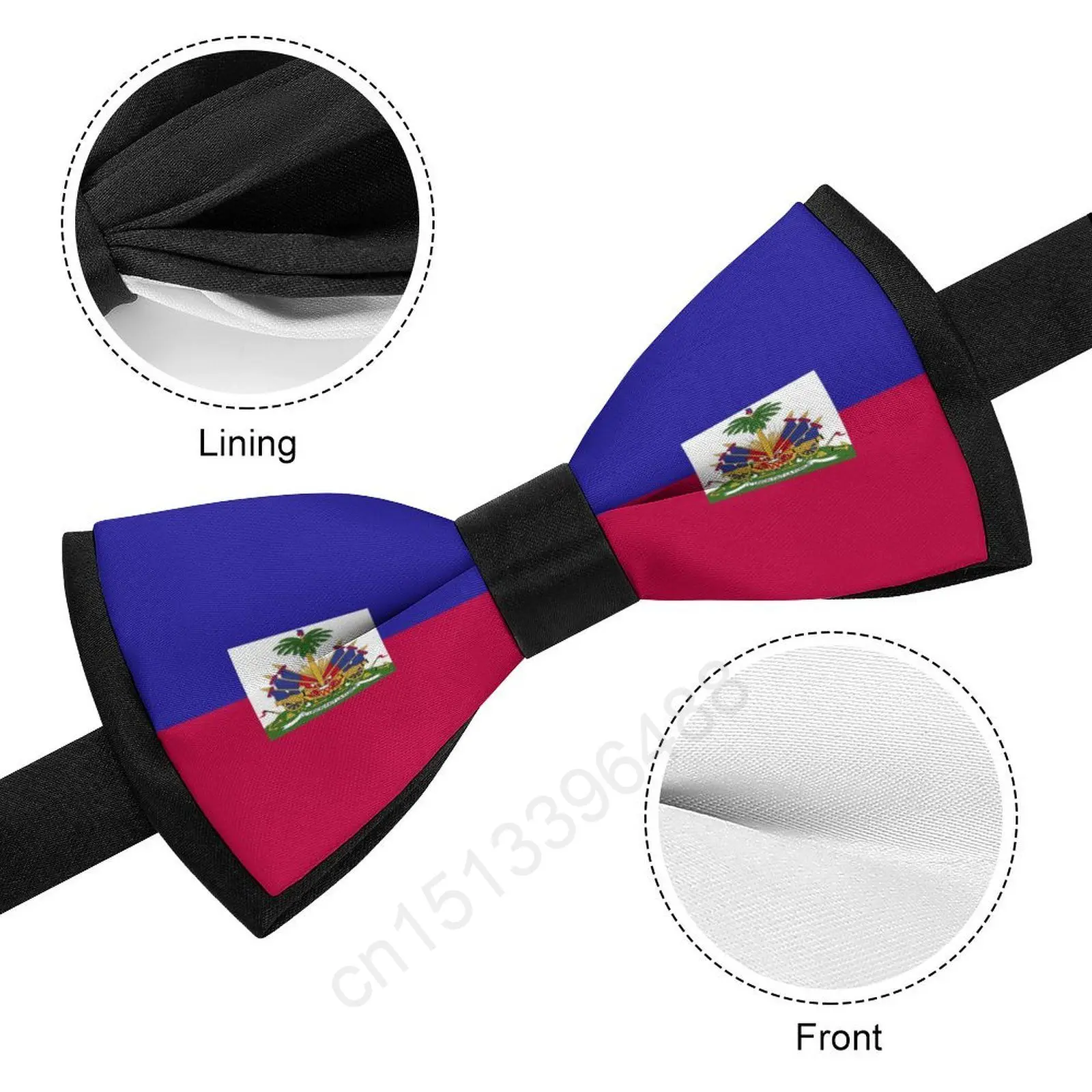 Pajarita de poliéster con bandera de Haiti para hombre, corbatas informales a la moda, ropa de cuello para trajes de fiesta de boda, novedad