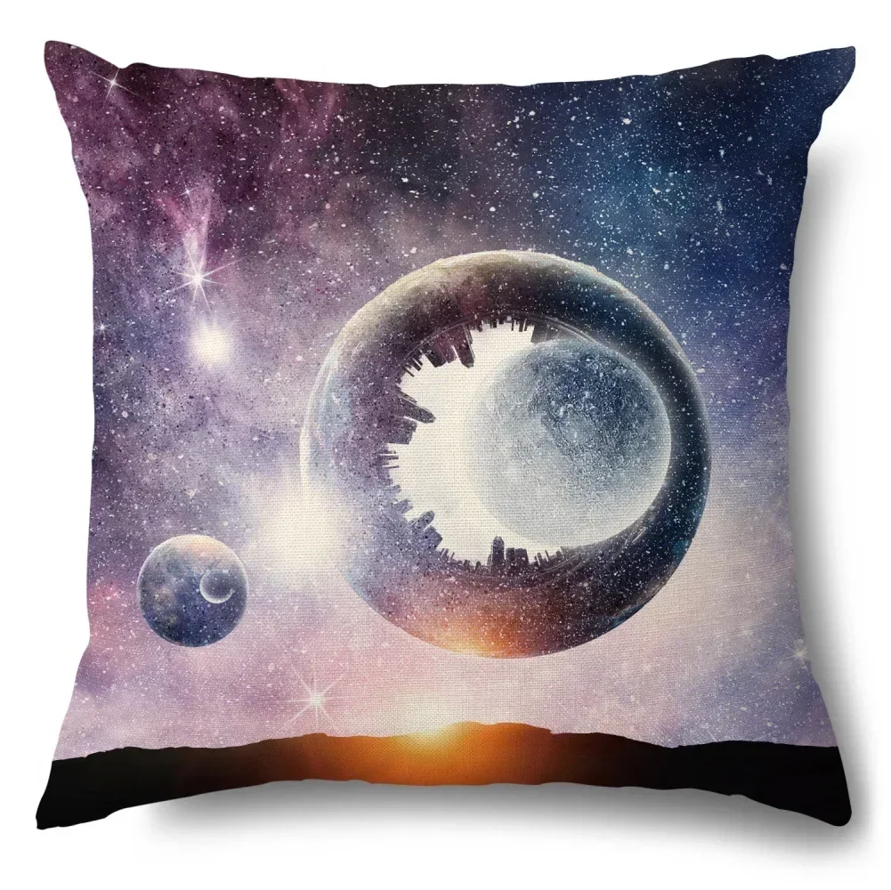 Funda de planeta azul cósmico, funda de almohada cuadrada con estampado de astronauta de fantasía, funda de cojín de poliéster