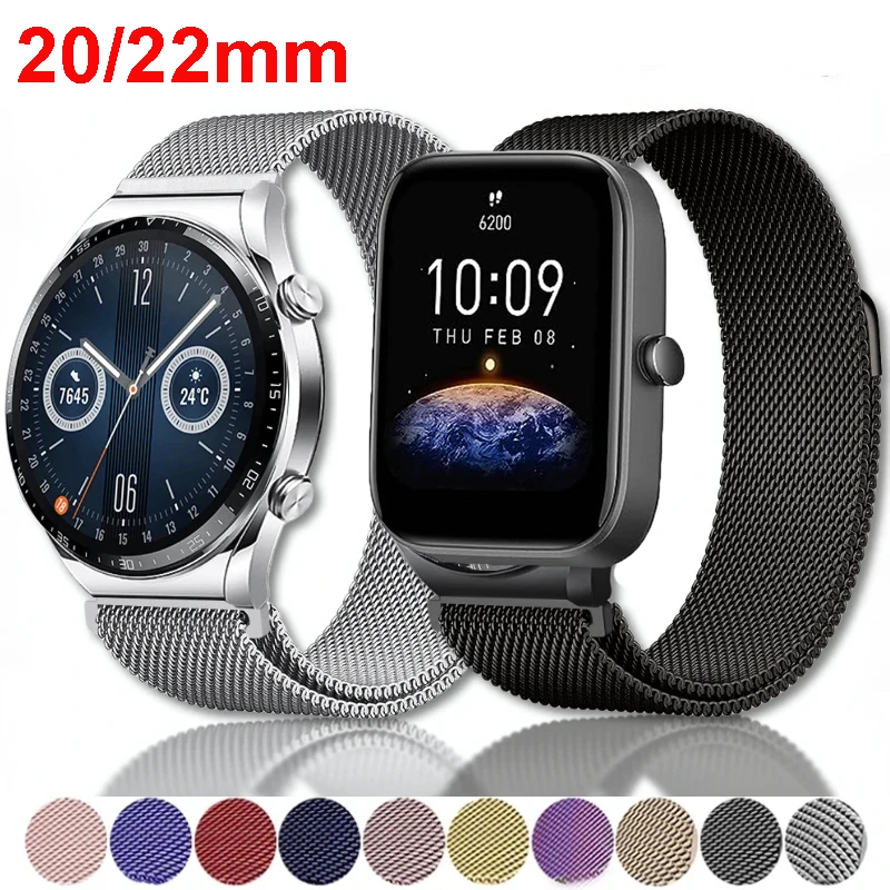 حزام حلقي ميلاني لساعة سامسونج جالاكسي ، فرقة سامسونج جالاكسي ووتش 4 ، 5 ، 6 ، 7 ، نشطة 2 ، 40 ، 44 ، والعتاد S3 ، أمازون فيت بيب 3 ، GTR4 ، 3 ، 2 ، GTS4Mini ، 18 ، 20 ، 22