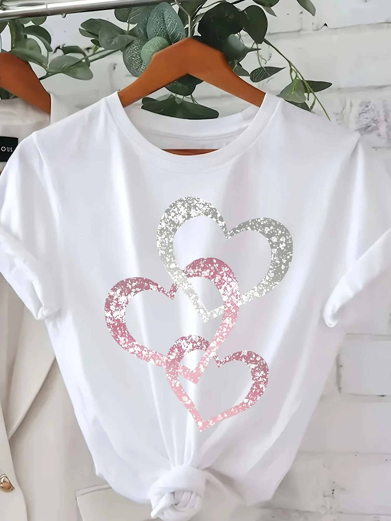With Crown Heart Design All-Season Casual Attire Casual Wear Women'S Graphic White Casual Crew Neck Short Sleeve T-Shirt