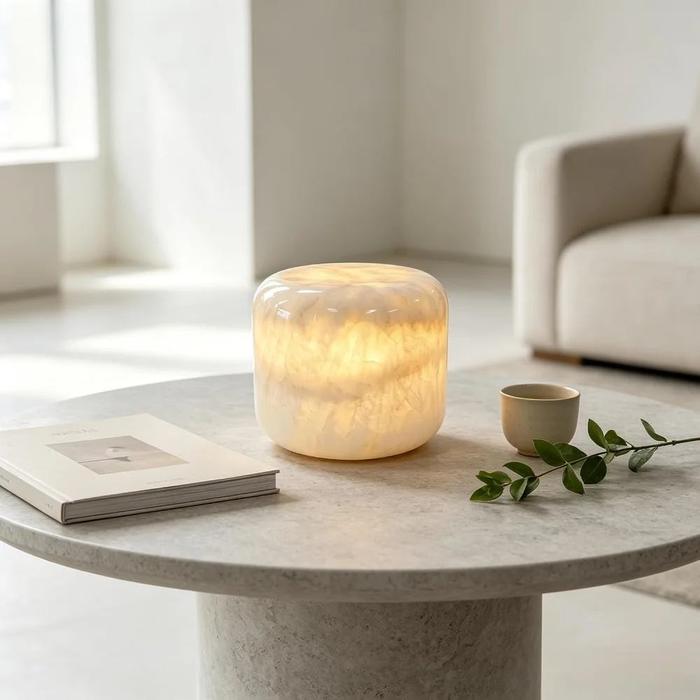 Cordless Portable Rechargeable Table Lamp Warm Glow Touch Linght Natural Marble Desk Lamp for Bedroom Living Room Camping Desk