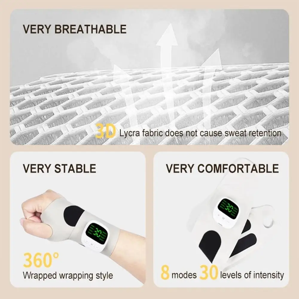 Cordless Wrist Massager 8 Mode Vibration Relieves Electric Massage Tool Straps Wraps Muscle Relaxation Hand Massager