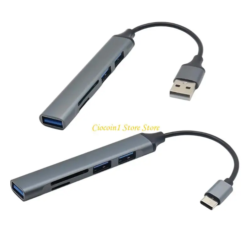 A3PC Card Access USB Reader with 3 USB-A Outputs, Metal Shell and 10cm/3.94inch Cable for Routine Desk Work Daily Use