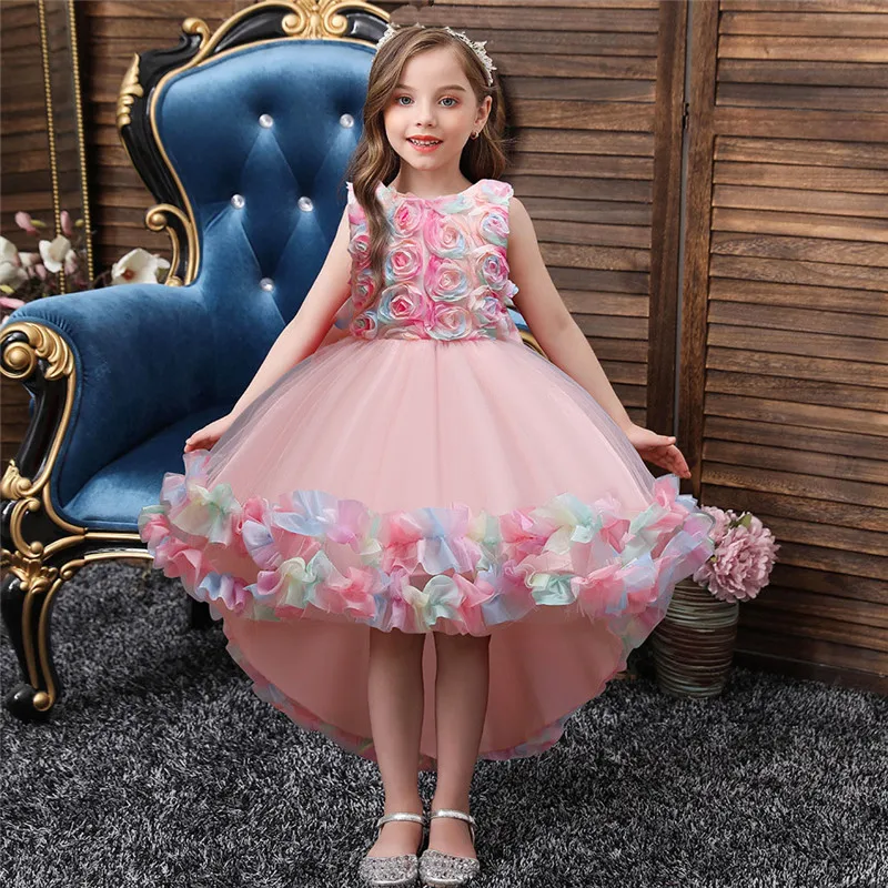 

Summer flower girl birthday party Dress children embroidered princess dresses trailing tutu clothing girls dovetail wedding dres