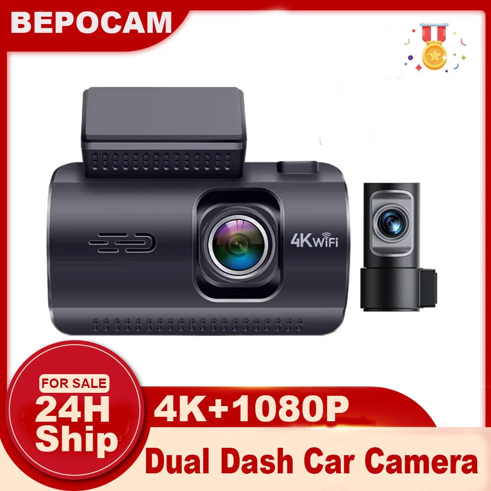 Câmera Veicular Dual Dash Cam 4K+1080P com WiFi Integrado, GPS, Tela de 3.19", DVR Automotivo, Modo de Estacionamento 24H, Visão Noturna, Caixa Preta