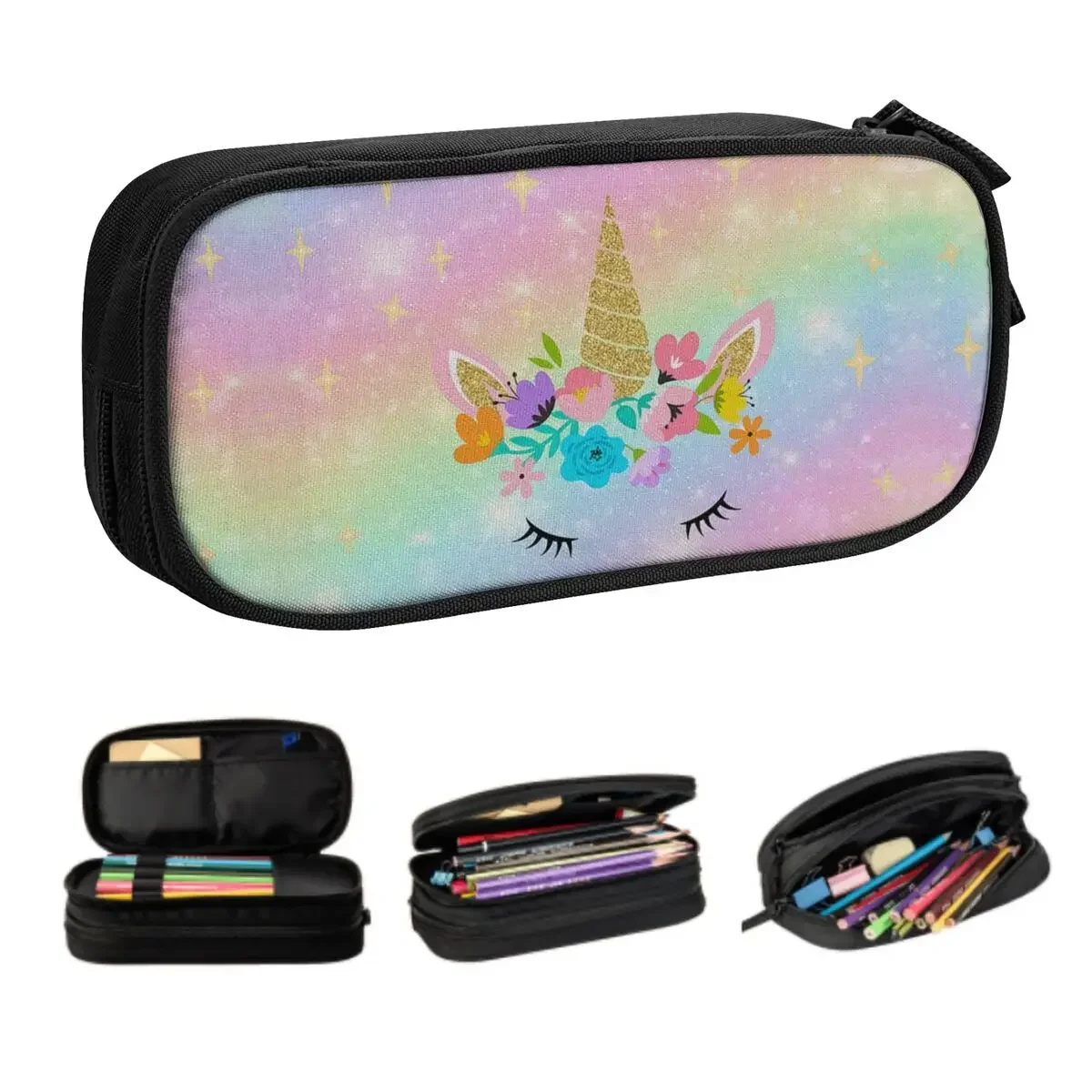 

Custom Cartoon Rainbow Unicorn Pencil Case for Boys Gilrs Big Capacity Pen Box Bag School Accessories