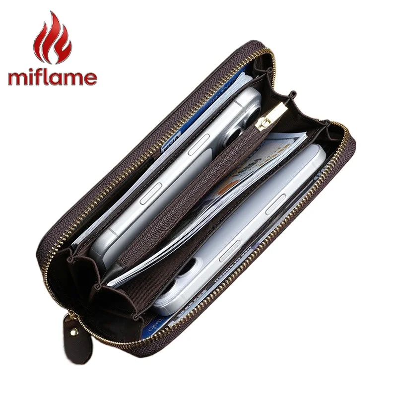 

Men's Genuine Leather Zip Around Long Wallet Large Capacity Handheld Clutch Phone Holder Business Travel Vintage Retro