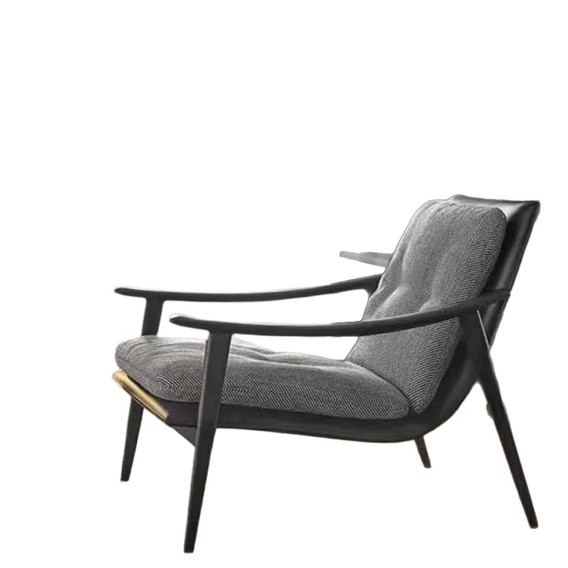 

Современный минималистичный диван-кресло из черного дерева, кресло для отдыха из ткани «елочка»