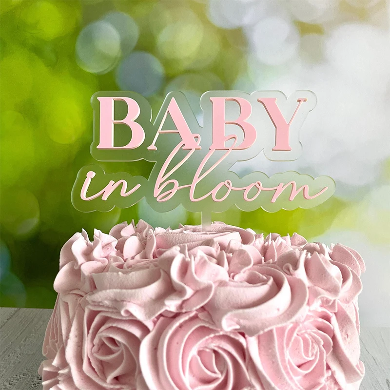 

Personalized Baby Shower Cake Topper Gender Reveal Party Decorations Custom Baby in Bloom Cake Topper