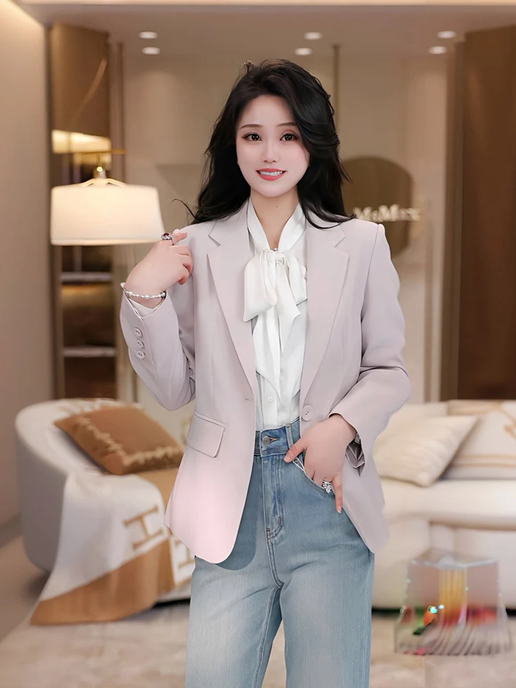 

Элегантный женский пиджак из ацетата, весна 2026, приталенный крой, простой стиль, дышащий полиэстер, офисная одежда, длинный рукав