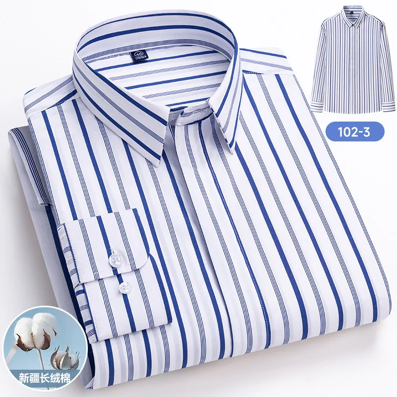 95% Cotton 5% Spandex Long Sleeve Shirt Men Social Formal Classic Stripe Shirt Casual Men Shirt Long Sleeve Slim Fit Easy Care