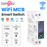 1P 50A Tuya WIFI Smart Switch Circuit Breaker LCD Energy Meter KWh Power Metering Timer Relay Remote Control Smart Life APP