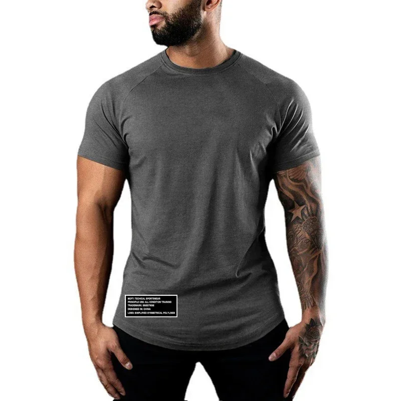 Männer Gym Sport Shirts Sommer Baumwolle Atmungsaktiv Slim Fit Muskel Kleidung Casual Fitness Workout Kurzarm Rundhals T-Shirts