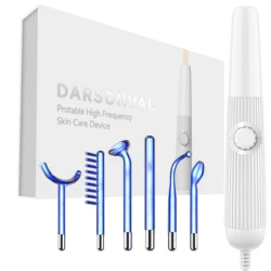 DARSONVAL-máquina Facial de alta frecuencia 6 en 1 para el cuidado de la piel, terapia antienvejecimiento, herramienta para el acné, fusión de neón + varitas de argón, azul