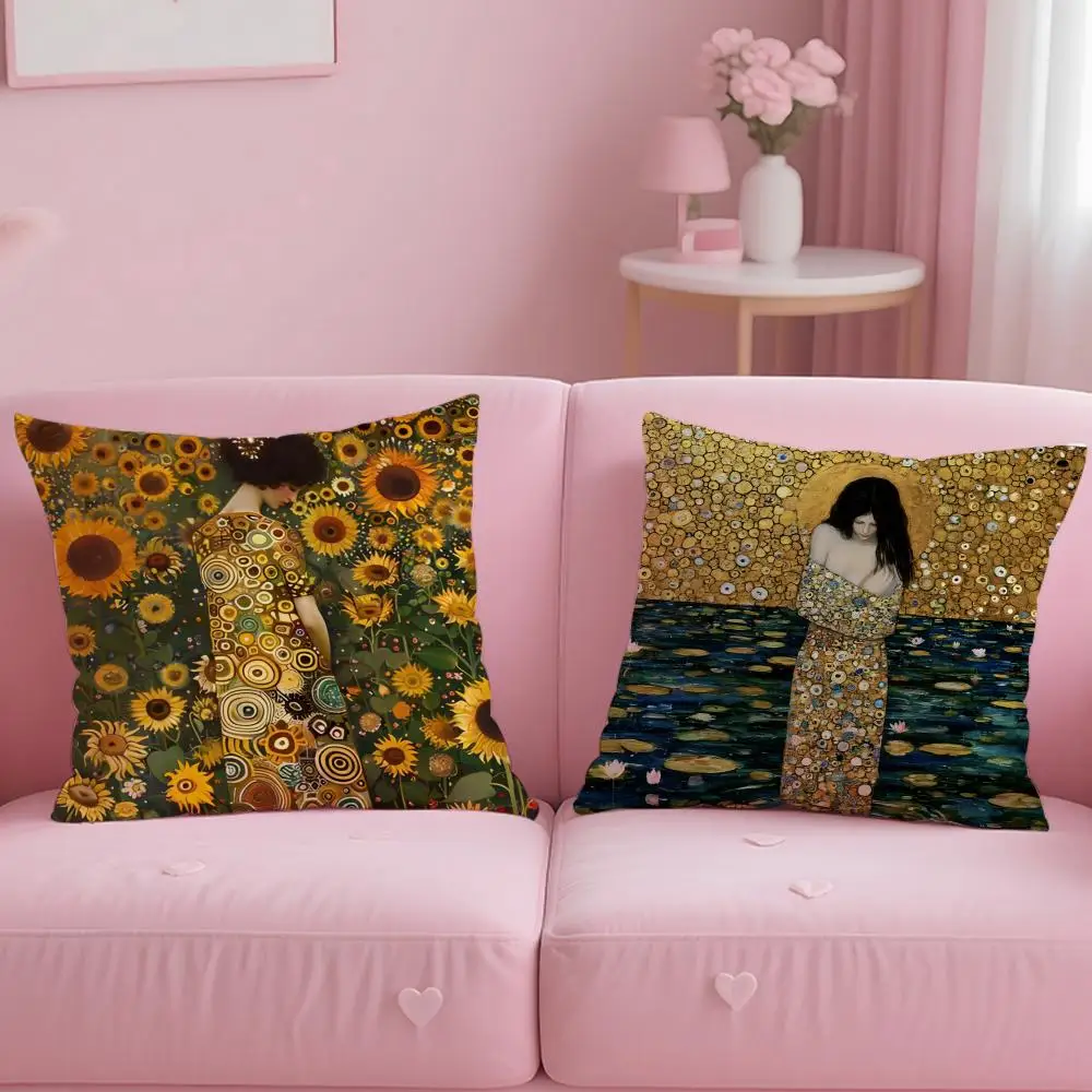 GG-GGustav Klimt OOil PaintingS Cushion Cover Comfortable Reversible Pillow Cover Ideal for Car Sofa Bedroom & Beyond