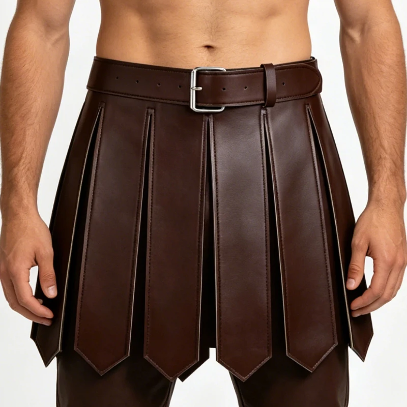 Adult Medieval Renaissance Warrior Cosplay Costume PU Skirt Brown/Black Pirate Retro Apron Waist Armors Accessories Props