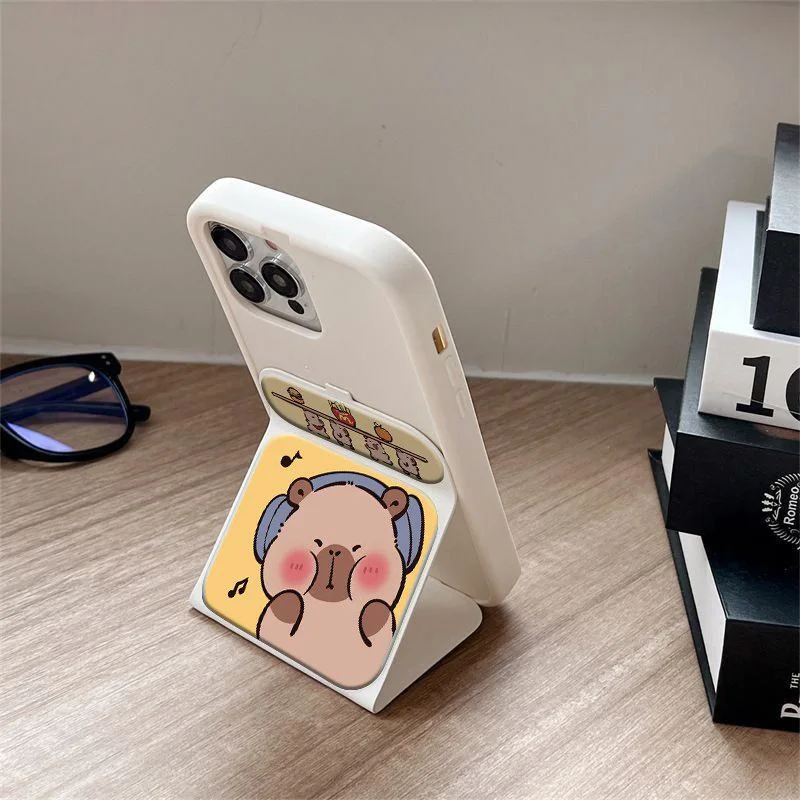 

Suitable for IPhone Capybara Cartoon Phone Case with Foldable Stand Cute Protective Cover Shockproof Soft Silicone Phone Shell
