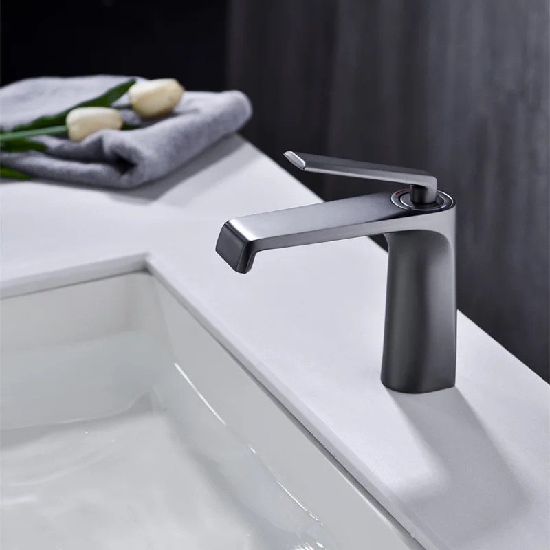 Electroplated Gunmetal Gray Under Counter Basin Hot and Cold Water Mixing Sink Faucets Bathroom Washbasin Accessories Metal Taps