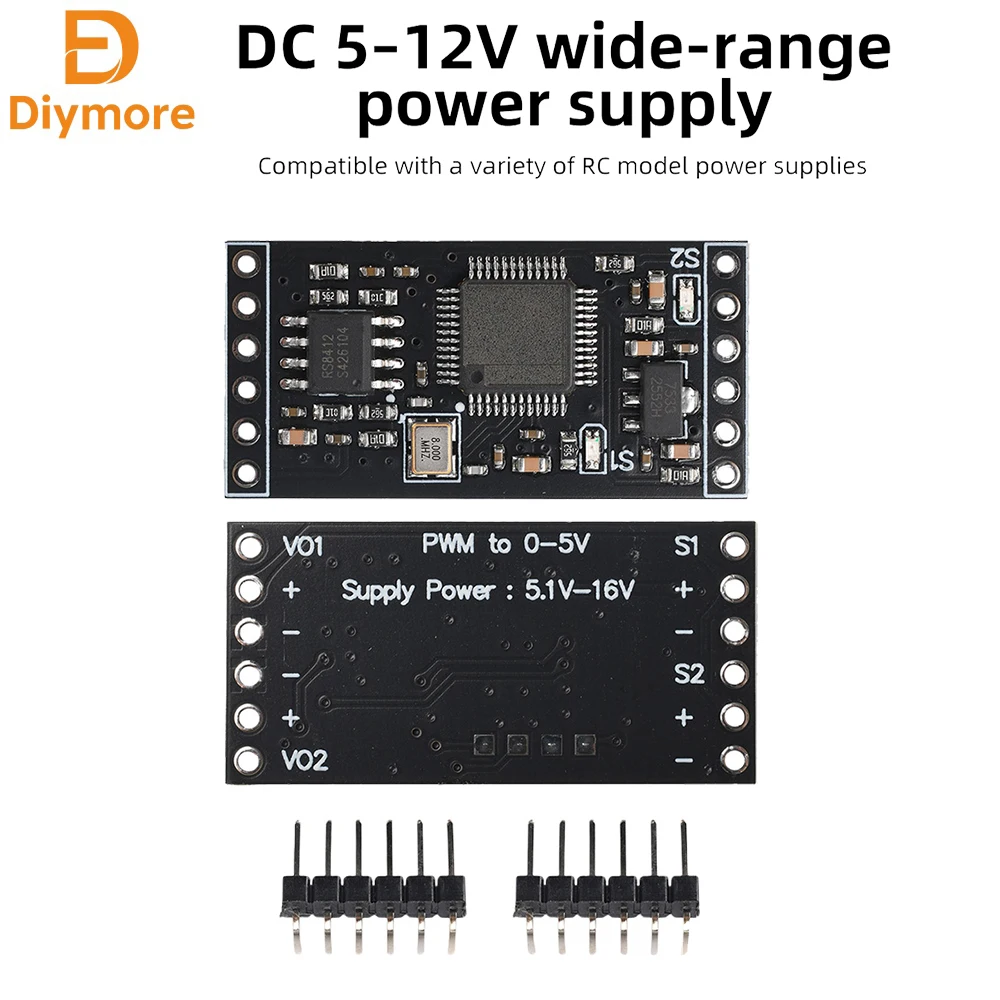 DC 5–12V RC Model Receiver PWM Signal to 0–5V Analog Voltage Conversion: Dual-Channel High-Speed DAC Receivers