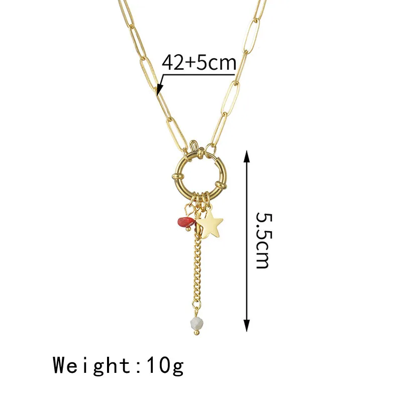European Fashion Stainless Steel Ot Button Star Necklace For Girls French Vintage Turquoise Tassel Clavicle Chain For Women