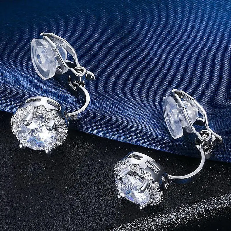 Luxury Bling Round Zircon Ear Clip Elegant Earrings for Women No Piercing Stud Dating Daily Banquet Ear Jewelry Gift Ornaments