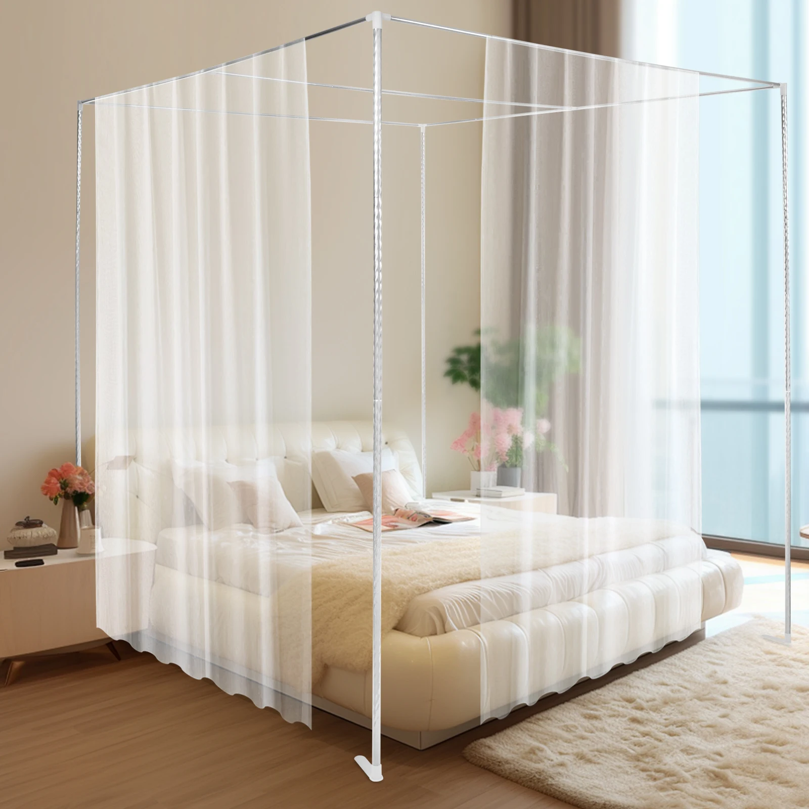 Stainless Mosquito Netting Frame para uso no quarto, Canopy Bed Post, 4 Corner Bracket