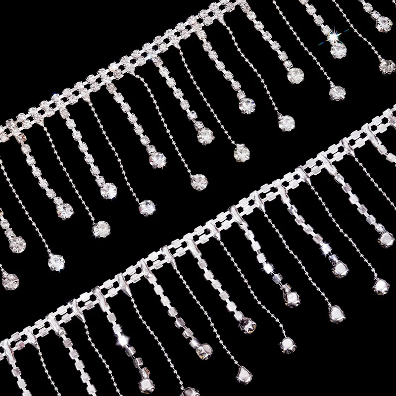 

Clear Rhinestone Fringe Trim Chain 90cm Crystal Tassel Claw Beaded Trim for Bridal Dress DIY Sew On or Glue Craft