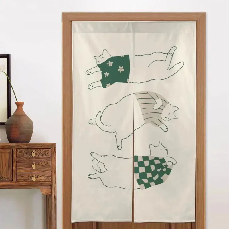 VIKAMA Cute Cartoon Cats Print Door Curtain, Japanese Noren, Playful Pet Design Privacy Partition For Kitchen & Bedroom