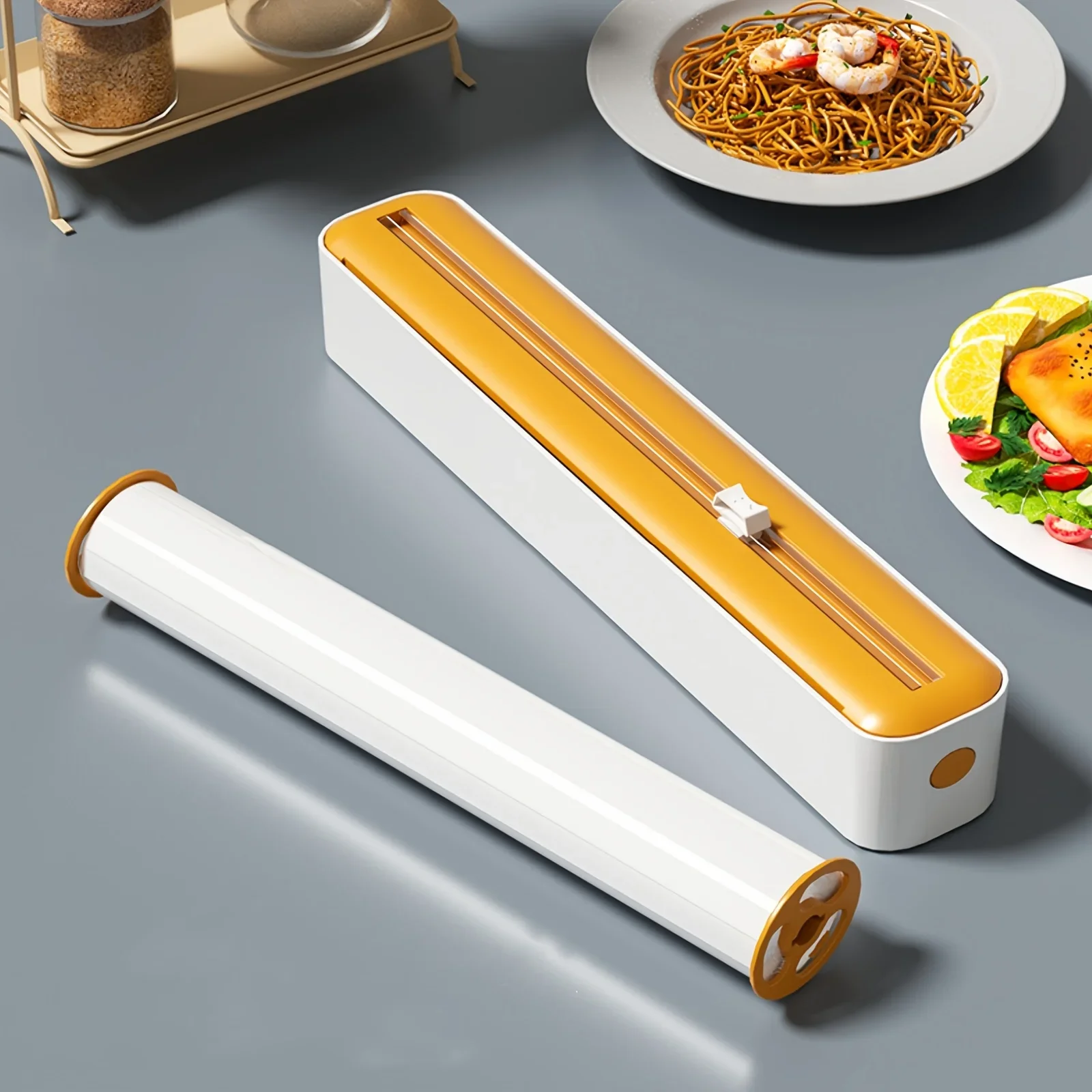 2-in-1 Plastic Wrap And Aluminum Foil Dispenser with Slide Cutter Durable Kitchen Organizer with Suction Cup Base for Home Use