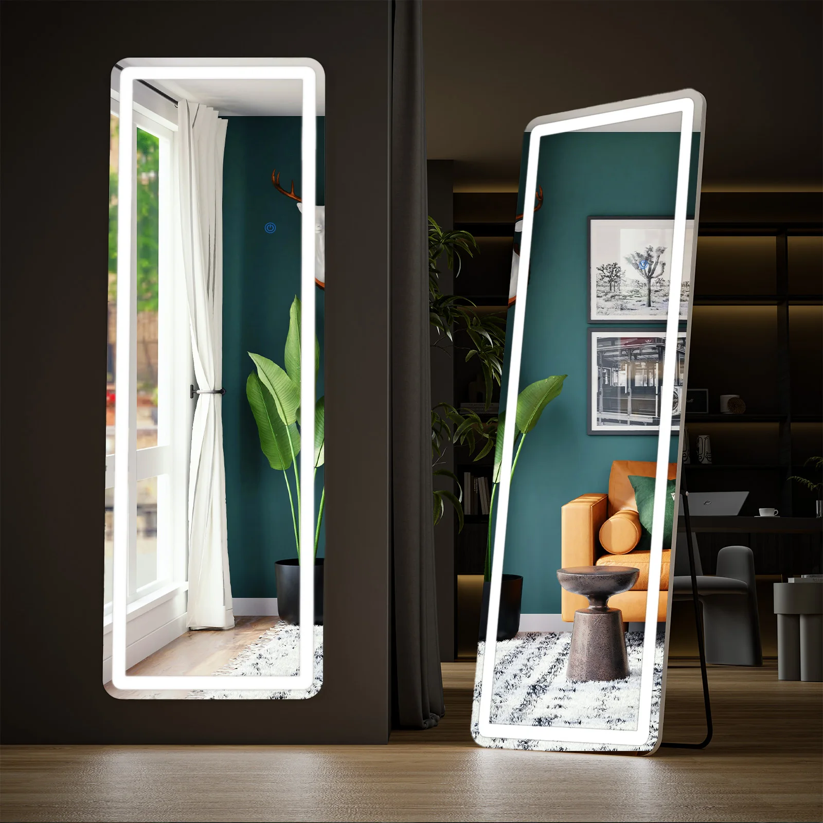 Pop led 64 "x 21" espelho de comprimento total pendurado ou espelhos de parede com suporte quadro de liga de alumínio para sala de estar