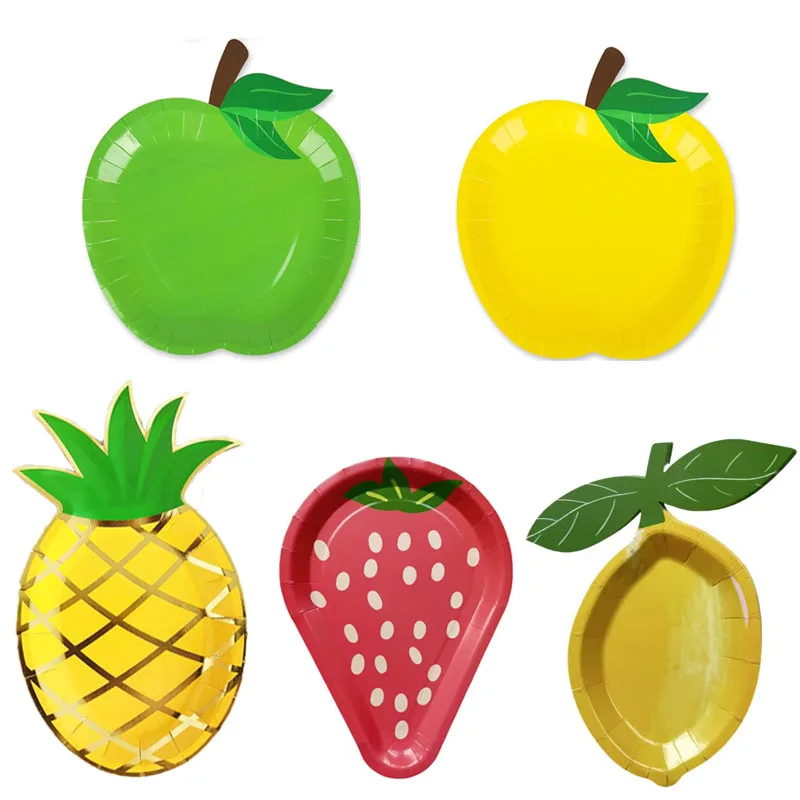 Nouveau plateau en papier jetable en forme de fruit avec thème fruité pour les fêtes d'anniversaire des enfants, les célébrations de vacances, les plateaux à gâteaux