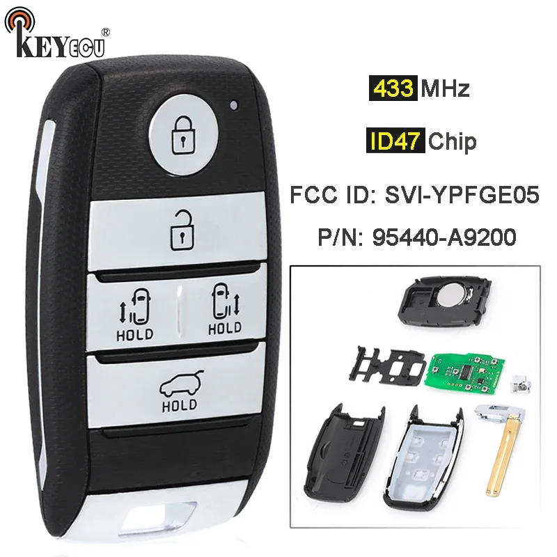 KEYECU 433.92MHz ID47 Chip 95440-A9200 SVI-YPFGE05 Smart Remote Car Key Fob 5 Buttons for KIA Carnival 2015 2016 2017 2018