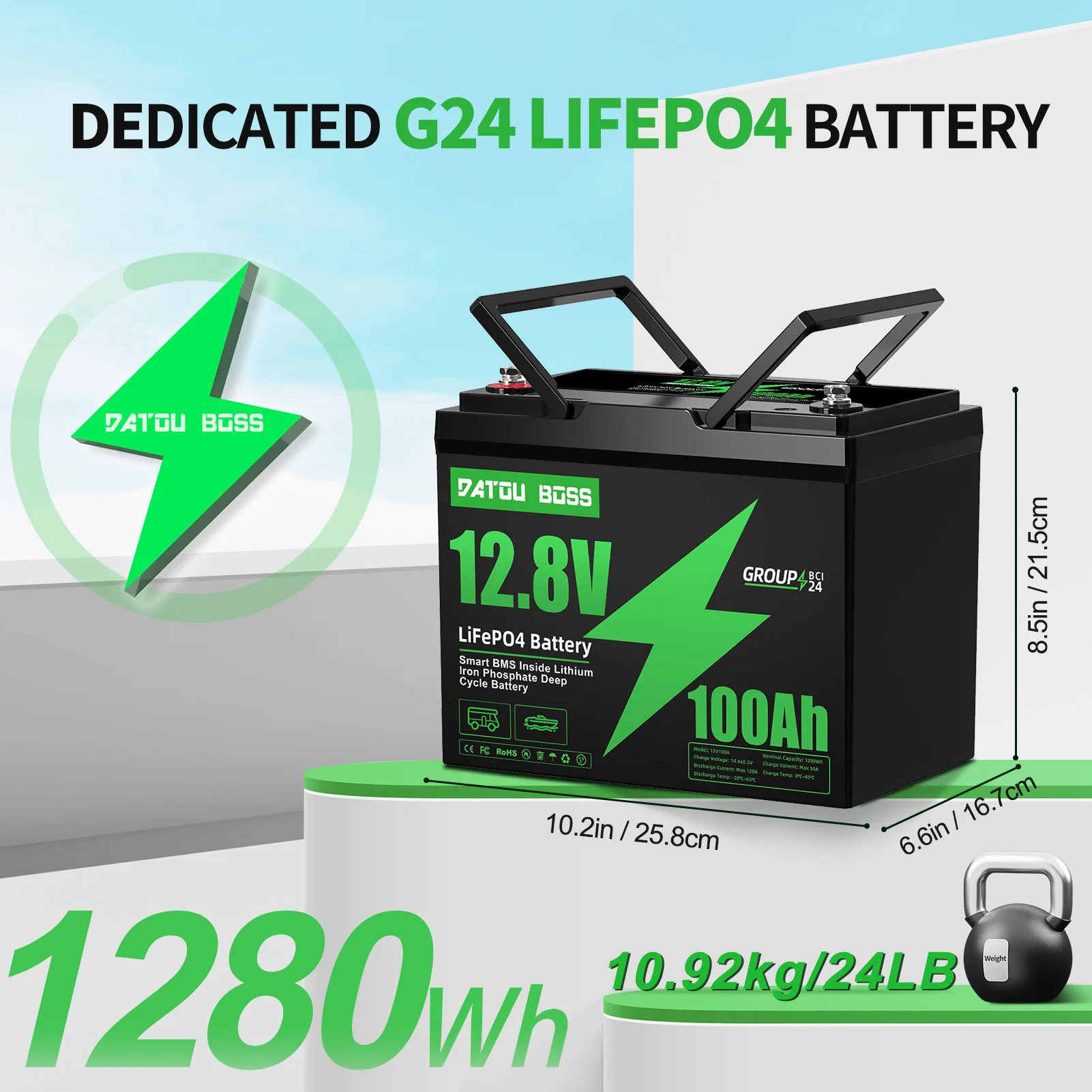 MFUZOP 12V 200Ah LiFePO4 Portable Rechargeable Solar Battery