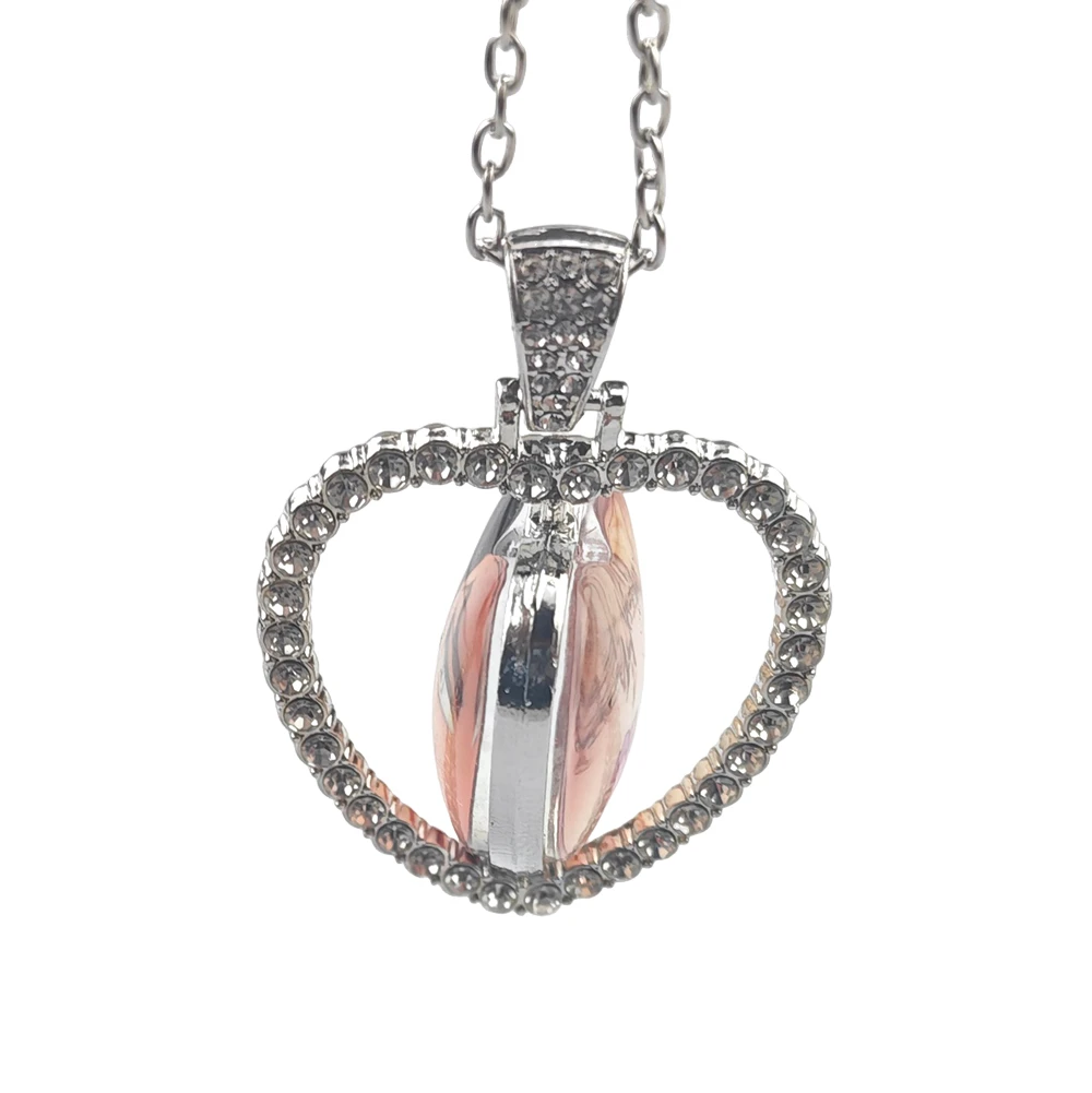 ALIEN STAGE Mizi Sua Till Ivan Hyuna Luka Double Sided Rotating Peach Heart Pendant Necklace Charm Jewelry Fans Couples Gifts