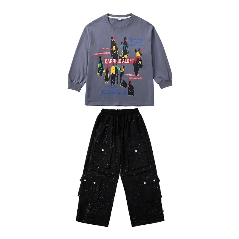 طفل الهيب هوب الملابس الأرجواني رمادي البلوز أسود فضي مبعثر عارضة المظلة البضائع السراويل لفتاة صبي ملابس رقص الملابس