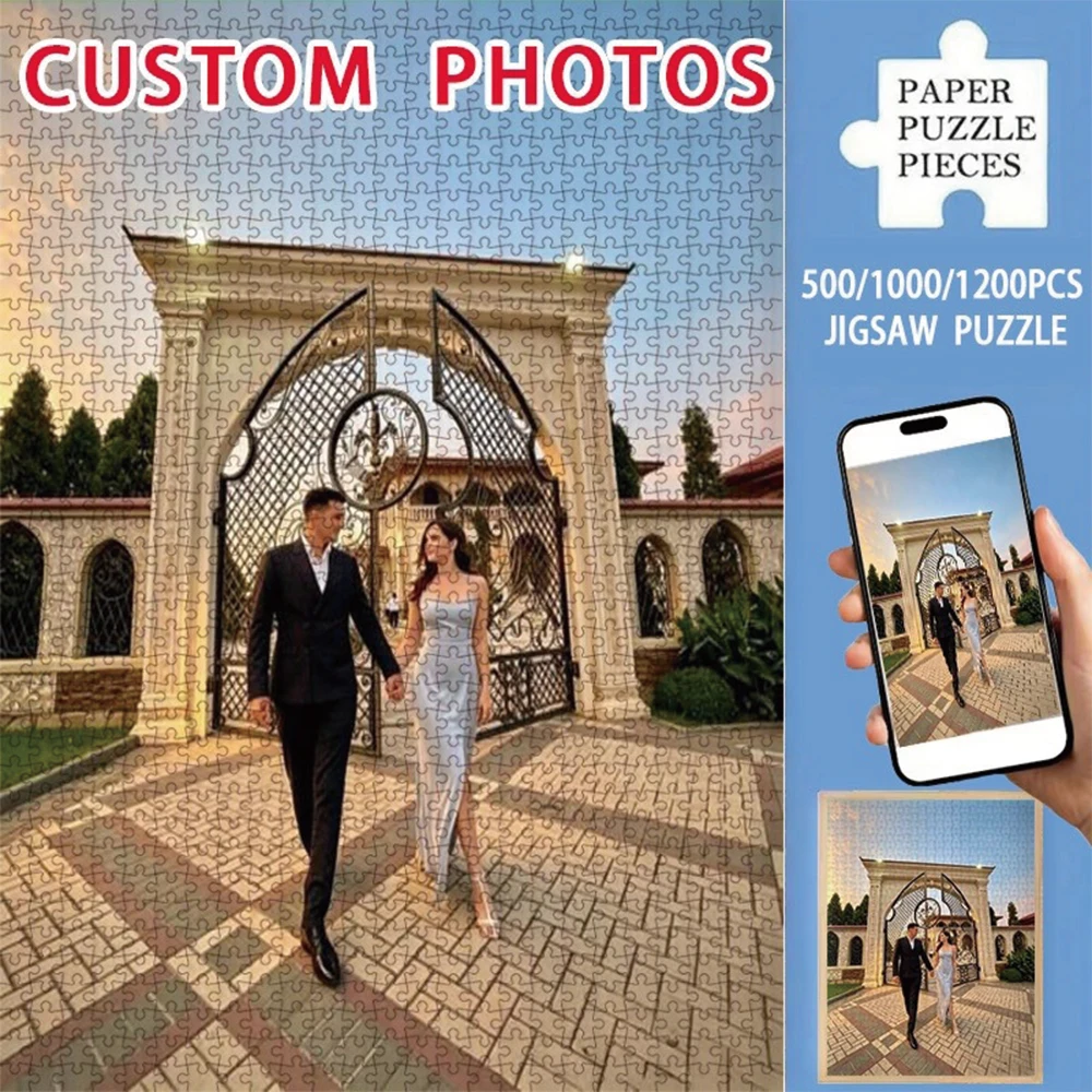 35/300/500/1000pcs Personalized Custom Photo Puzzle Wedding Photos for Birthday Wedding Valentine's Day Gift