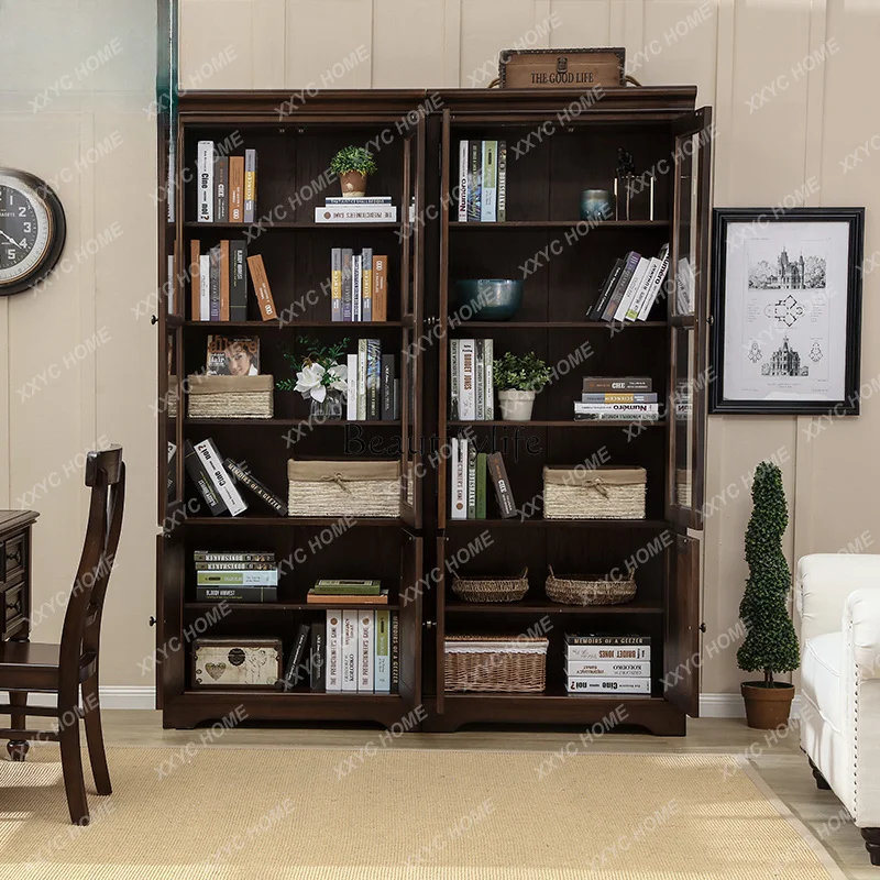 L solid wood retro bookcase combination black walnut