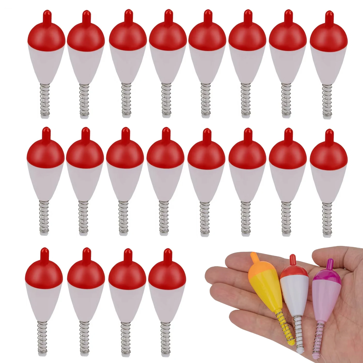 

20pcs Spring Fishing Floats Plastic ABS Small Fishing Slip Bobbers Oval Shape Fishing Buoys Float Freshwater Fishing Tackle